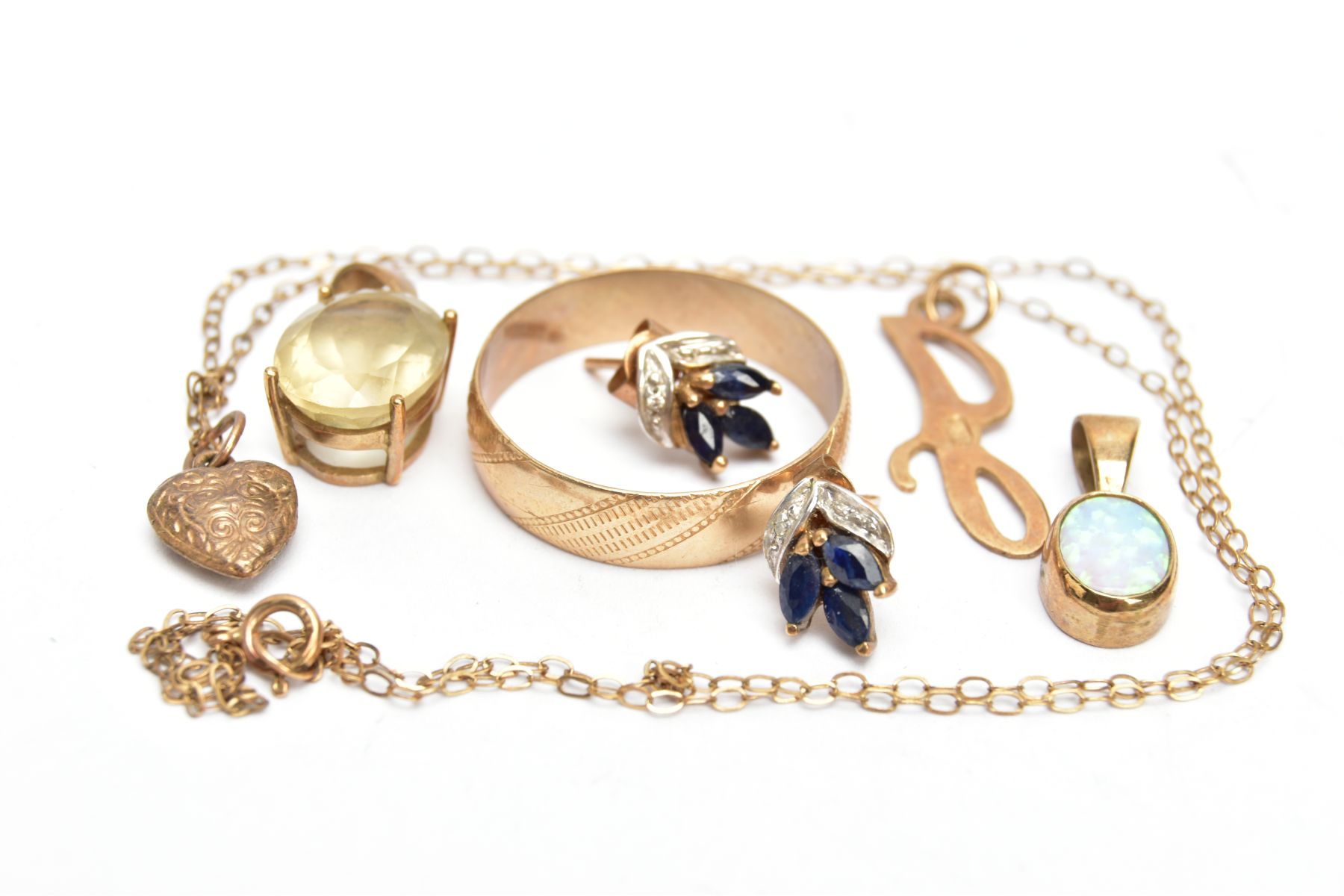 A SELECTION OF 9CT GOLD AND YELLOW METAL JEWELLERY, to include a yellow gold opal pendant, - Image 2 of 2