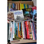 TWO BOXES OF RAILWAY RELATED HARDBACK AND PAPERBACK BOOKS, approximately sixty titles, including