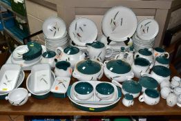 A NINETY SIX PIECE DENBY GREENWHEAT DINNER SERVICE, some pieces stamped A College, backstamps