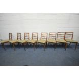 A SET OF EIGHT MID CENTURY MCINTOSH TEAK DINING CHAIRS, unlabelled (condition:-one chair rickety,