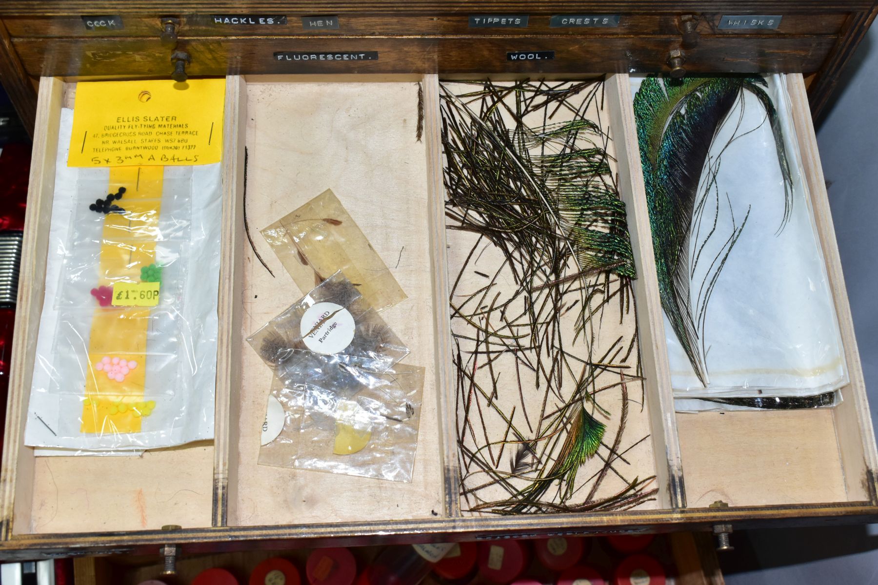 FLY TYING INTEREST, a nine drawer chest containing fly tying accessories, including feathers, - Image 7 of 13