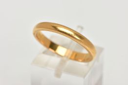 A 22CT GOLD BAND RING, a polished court band, approximate dimensions width 3mm x depth 1.5mm,