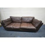 A MARKS AND SPENCERS BROWN LEATHER TWO SEAT SETTEE, width 225cm (condition:- in need of cleaning)