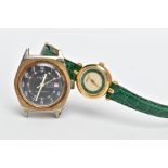 A GUCCI WRISTWATCH WITH ONE OTHER, round shimmer dial with a green border, signed 'Gucci', Roman