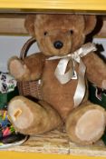 A MODERN MERRYTHOUGHT TEDDY BEAR AND SUNDRY ITEMS, teddy is fully jointed with golden fur, lighter