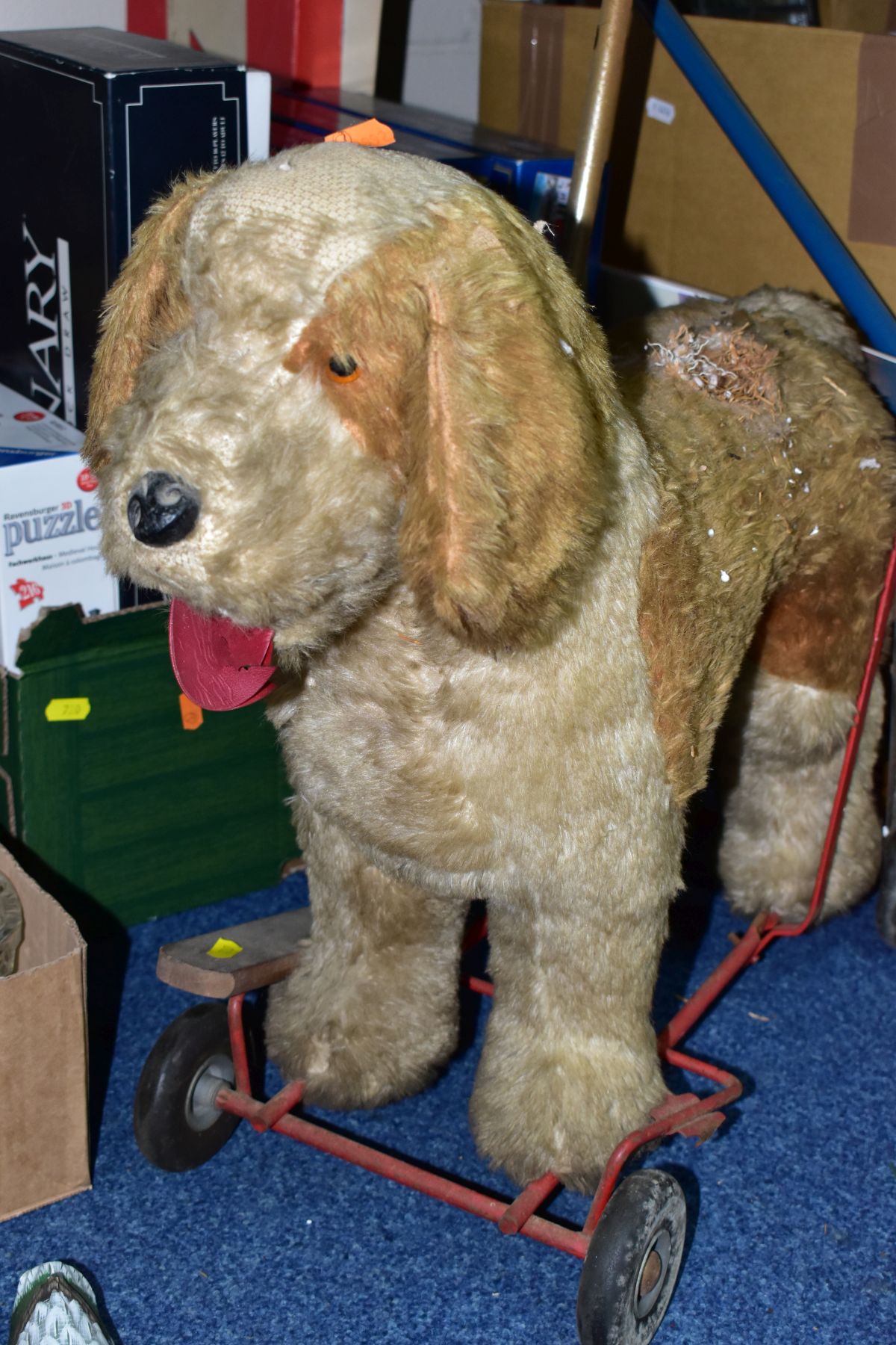 TWO BOXES AND LOOSE TOYS, GAMES AND PUZZLES, to include a Pedigree Toys ride on/push along dog, with - Image 3 of 6