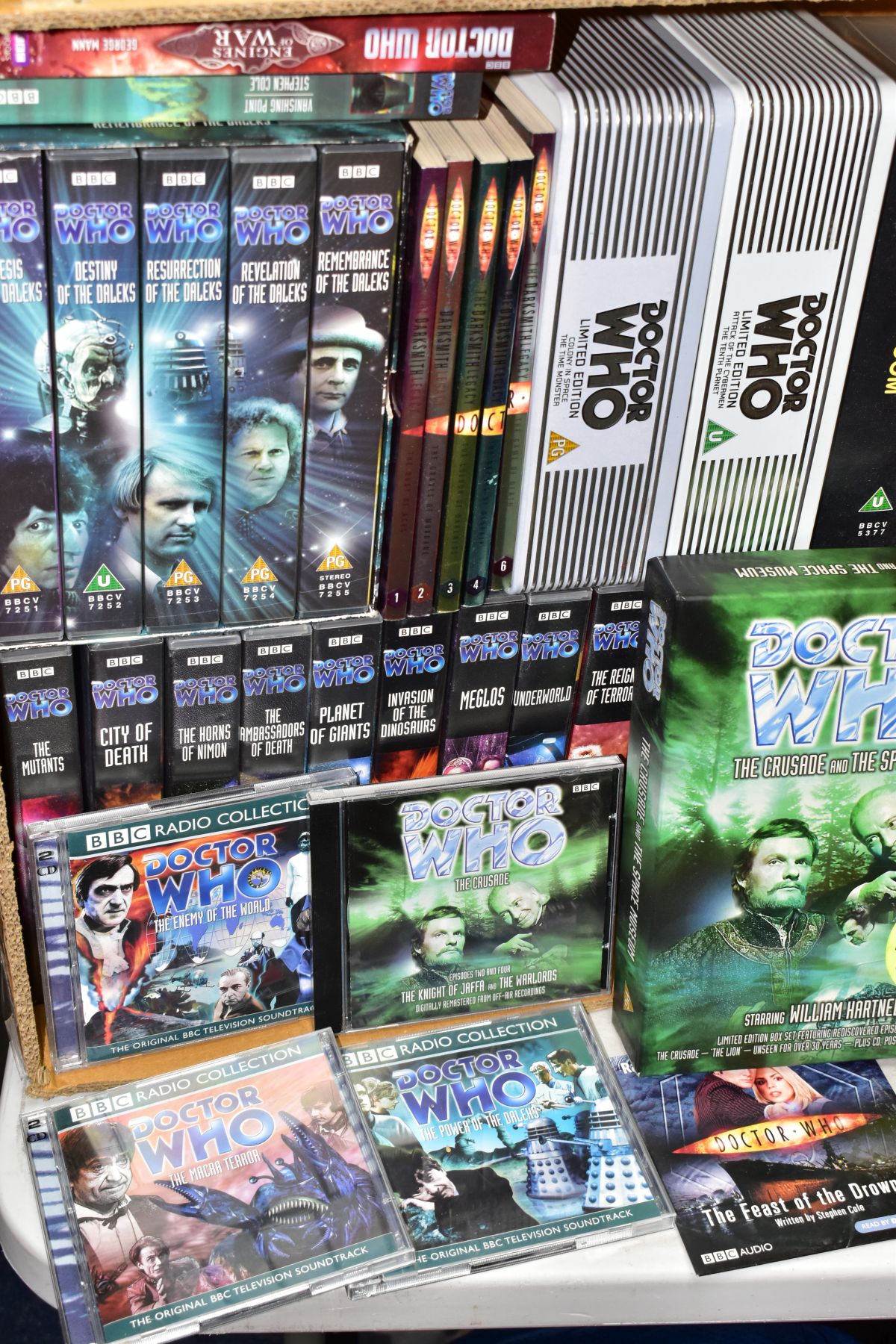 A BOX OF DOCTOR WHO BOOKS, CDS AND VHS CASSETTES, ETC, including five The Darksmith Legacy books, - Image 2 of 2
