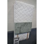 A SINGLE HEALTHBEDS HYPO-ALLERGENIC MATTRESS with divan, light green headboard and mattress