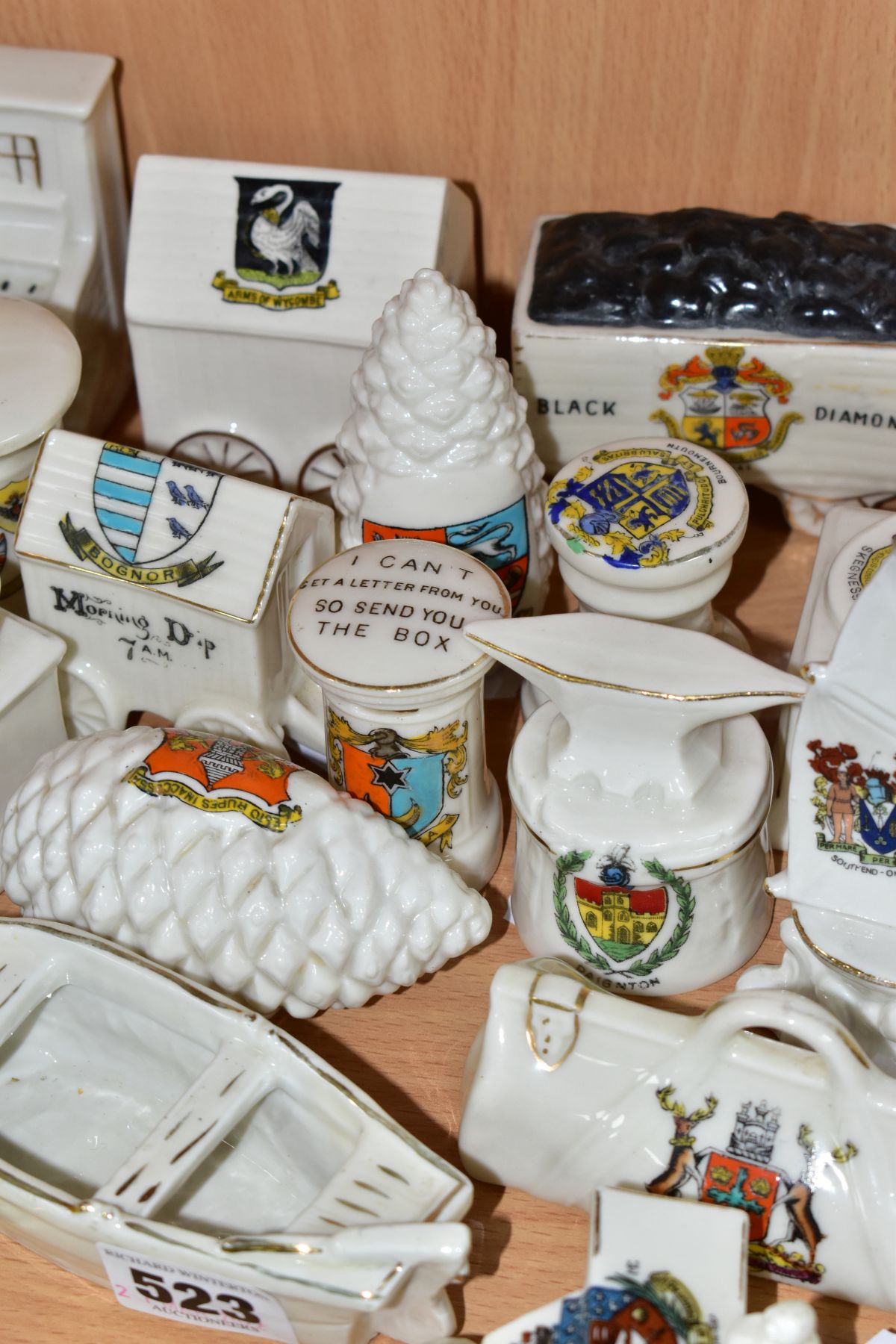 A COLLECTION OF APPROXIMATELY THIRTY FIVE PIECES OF CRESTED CHINA, including a Continental aeroplane - Image 7 of 10