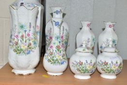 EIGHT PIECES OF AYNSLEY GIFTWARE, comprising a hexagonal vase in 'Little Sweetheart' pattern, height
