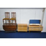 A LEBUS MID-CENTURY OAK BEDROOM SUITE, comprising a dressing table with a single mirror, width
