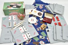 A BRIDGE PLAYING CARDS SET, to include a boxed set of four cards theamed pencils stamped sterling