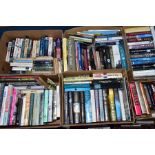 FOUR BOXES OF BOOKS, approximately ninety books with titles to include biography, autobiography,