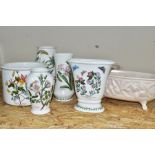 FIVE PIECES OF PORTMEIRION BOTANIC GARDEN GIFTWARES WITH TWO HOLKHAM POTTERY PLANTERS, comprising