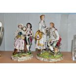 TWO 20TH CENTURY CONTINENTAL PORCELAIN FIGURE GROUPS, comprising a group of lady and gentleman