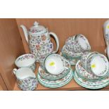 MINTON HADDON HALL TEA WARES, comprising of a coffee pot, six cups - two seconds, seven saucers -