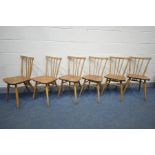 A SET OF SIX ERCOL MODEL 391 ALL PURPOSE CHAIRS (condition:-fluid stains and wear to all chairs)