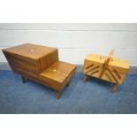 A PETER HAYWOOD FOR VANSON MID CENTURY TEAK STEPPED SEWING BOX, with two drawers, (labelled to