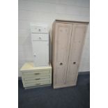 AN ALSTONS FURNITURE BLEACHED PINE EFFECT DOUBLE DOOR WARDROBE, width 76cm x depth 53cm x height