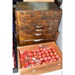 FLY TYING INTEREST, a nine drawer chest containing fly tying accessories, including feathers,