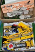 TWO BOXES OF MECCANO AND TOYS, to include a box of assorted Meccano parts, steam engine parts,