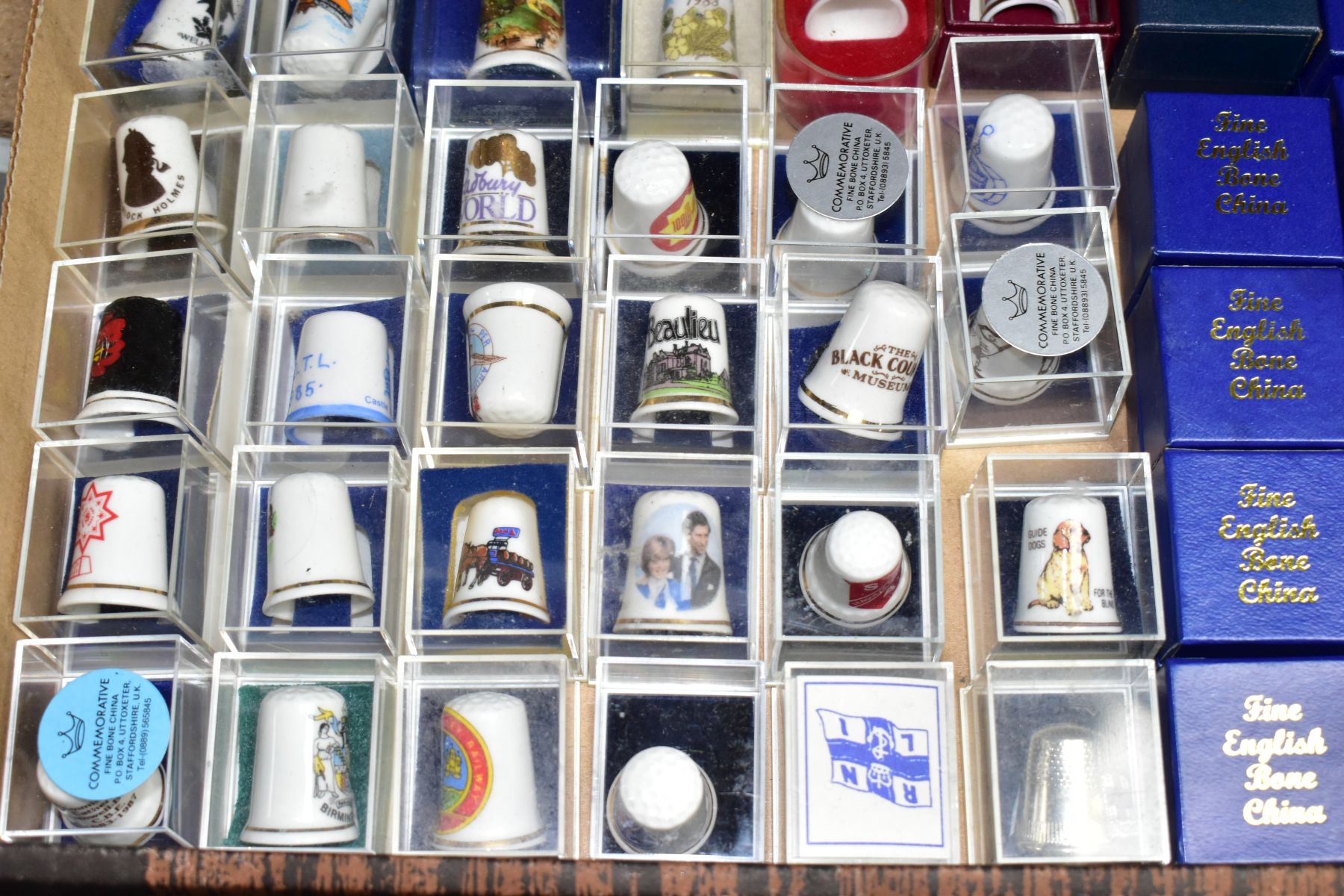 TWO BOXES OF COLLECTORS THIMBLES TOGETHER WITH THIMBLE EPHEMERA ETC, brands include, Fenton China - Image 7 of 7