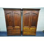 TWO REPRODUCTION FRENCH HARDWOOD DOUBLE DOOR WARDROBES, over two short and two long drawers, width