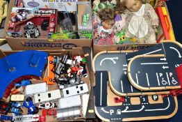 FOUR BOXES AND LOOSE OF SECOND HALF 20TH CENTURY AND 21ST CENTURY TOYS, including an Early