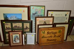 A BOX AND LOOSE ASSORTED PRINTS ETC, to include Berthold Hellingrath etching of a German street