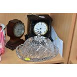 CLOCKS AND CUT GLASS, comprising an over wound mantle clock in need of restoration, height