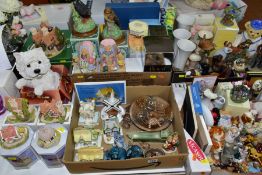 FOUR BOXES OF ORNAMENTS AND GIFT WARES ETC, to include two porcelain RSPCA birds - Songthrush and