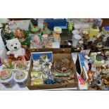 FOUR BOXES OF ORNAMENTS AND GIFT WARES ETC, to include two porcelain RSPCA birds - Songthrush and