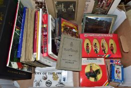 A BOX OF MILITARIA AND RELATED ITEMS, to include a World War One era photograph of two Fusiliers