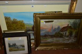 PAINTINGS AND PRINTS ETC, comprising a early 20th century pastel drawing of a rural cottage scene,