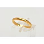 A 22CT GOLD BAND RING, a polished D shaped band, approximate width 3mm x depth 1.5mm, hallmarked