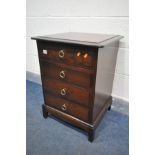 A STAG MINSTREL FOUR DRAWER BEDSIDE CABINET, width 53cm x depth 47cm x height 72cm