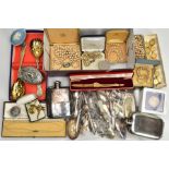 A BOX OF ASSORTED ITEMS, to include a Wedgewood trinket box, a Rotary wristwatch, a novelty pocket