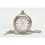 A MILITARY SWISS MADE SILVER PLATED POCKET WATCH, in a base metal pair case, the dial with