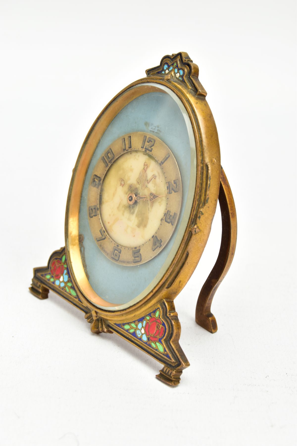 A DOXA FRAMED CLOCK, a round painted portait dial of two women in a garden (worn) Arabic - Image 3 of 4