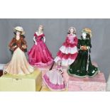 FIVE BOXED COALPORT FIGURINES, comprising Ladies of Fashion Harmony, Daphne, Belinda, Joan (a little