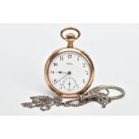A WALTHAM POCKET WATCH AND WHITE METAL CHAINS, the pocket watcgh with a round white dial signed '