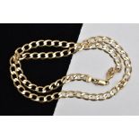 A 9CT GOLD CURB CHAIN, a flat curb link necklace fitted with a lobster clasp, approximate length
