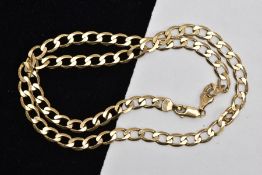 A 9CT GOLD CURB CHAIN, a flat curb link necklace fitted with a lobster clasp, approximate length