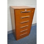 A TALL G PLAN FRESCO TEAK CHEST OF SIX DRAWERS, width 56cm x depth 45cm x height 103cm