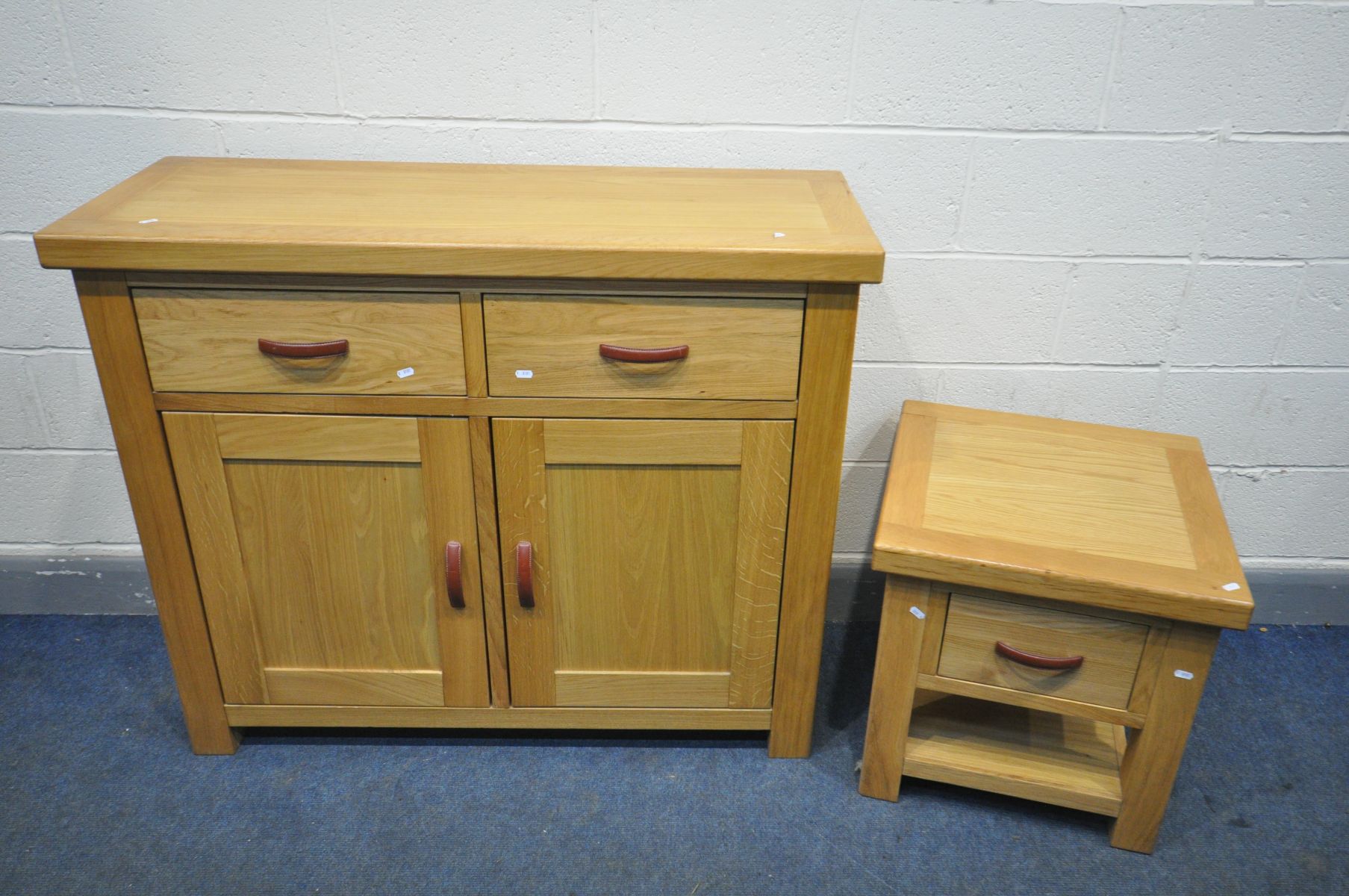 A 'GLOBAL HOME' LIGHT OAK SIDEBOARD with two drawers, width 120cm x depth 45cm x height 100cm, and a