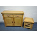 A 'GLOBAL HOME' LIGHT OAK SIDEBOARD with two drawers, width 120cm x depth 45cm x height 100cm, and a