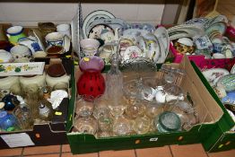 SIX BOXES OF CERAMICS AND GLASS WARES ETC, to include Masons Ironstone ginger jars, Denby hand