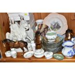 A GROUP OF CERAMICS, to include two Beswick Cantering Shires Brown Gloss 975 height 22cm, a