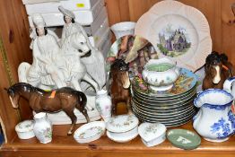 A GROUP OF CERAMICS, to include two Beswick Cantering Shires Brown Gloss 975 height 22cm, a