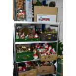 NINE BOXES AND LOOSE CHRISTMAS TREES AND DECORATIONS, to include two large Christmas trees, three
